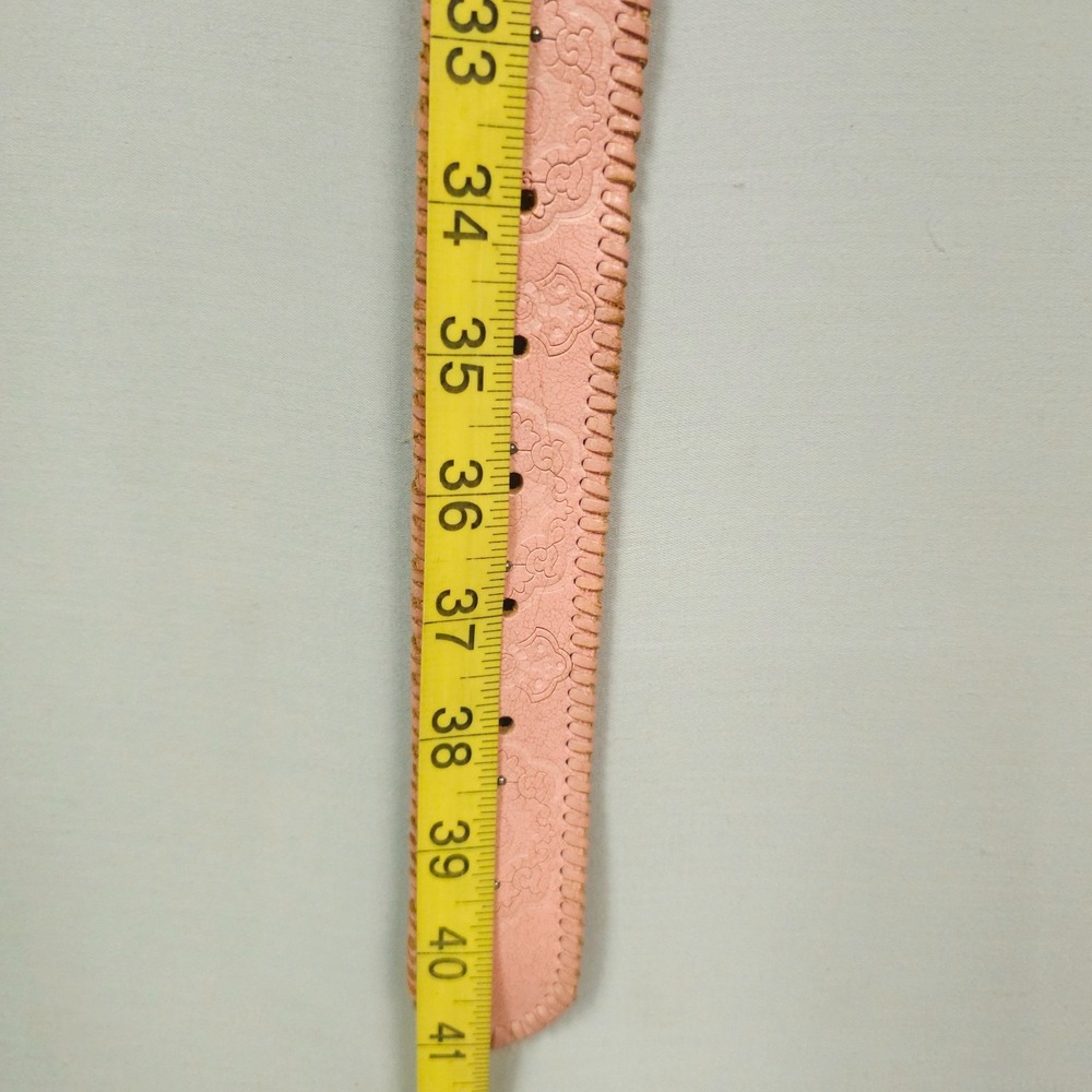 Fossil Western Belt Women Medium Pink Leather Woven Tooled Rhinestone Studded - Picture 11 of 12